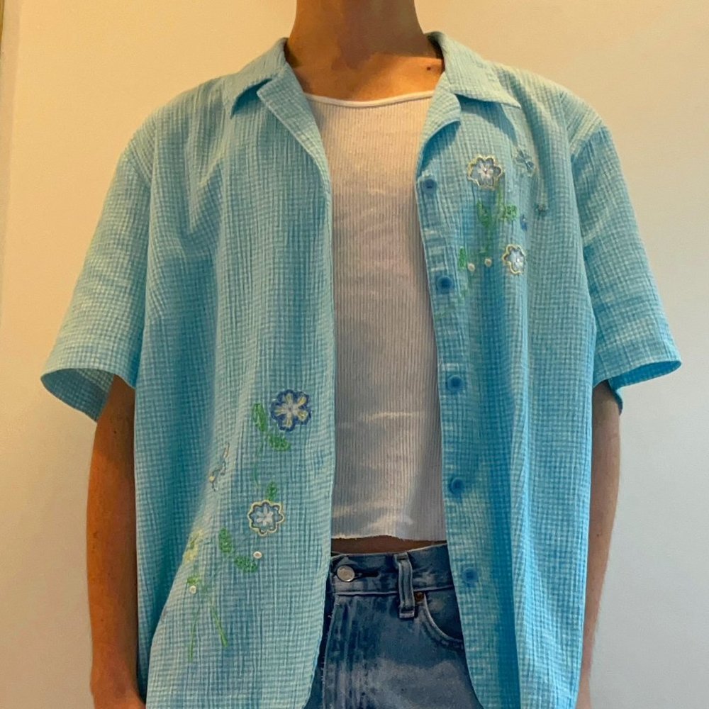 Alfred Dunner short-sleeve gingham embroidered shirt